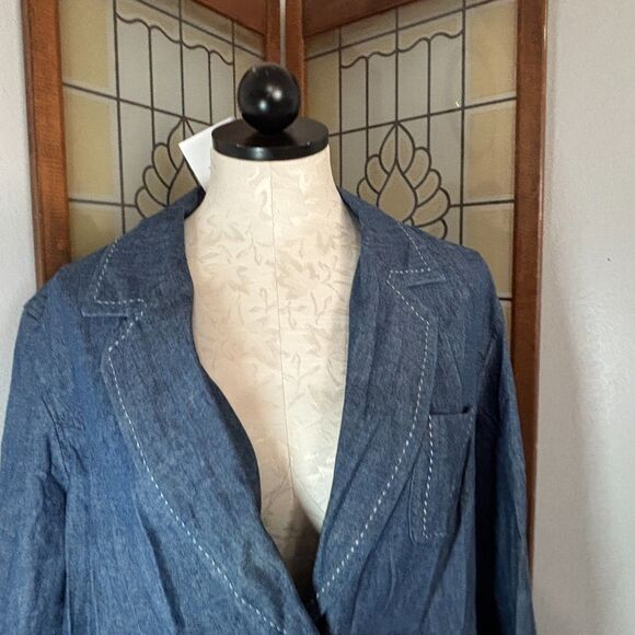 Charter Club Chambray Blazer White Contrast Stitching Plus Size 16W NWT - Picture 4 of 12